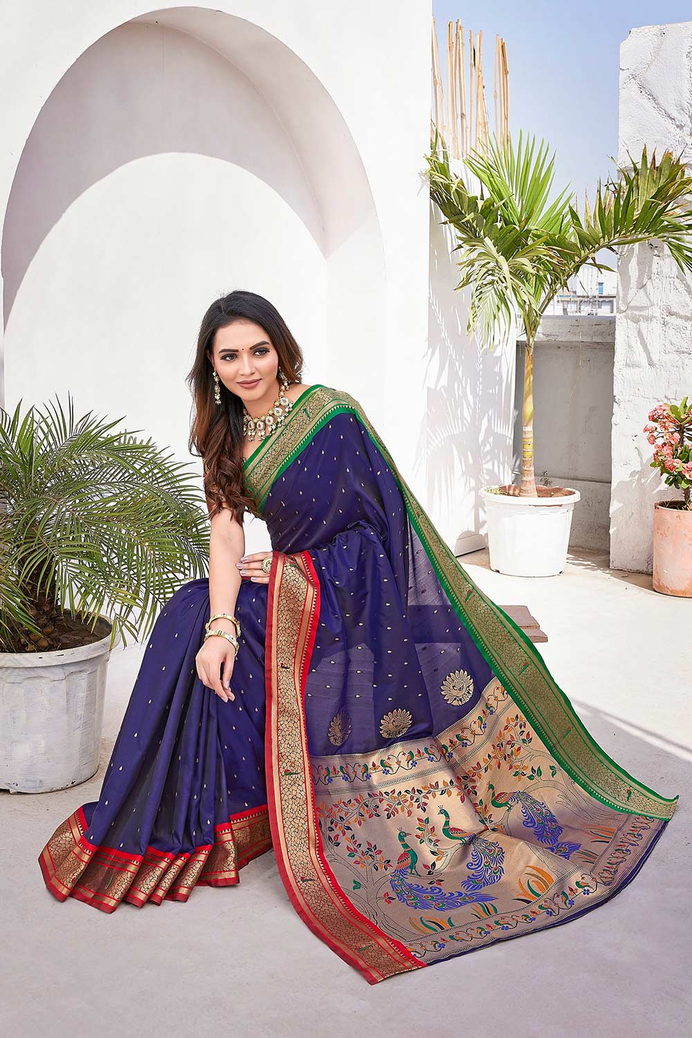 Blue Silk Blend Zari  Saree