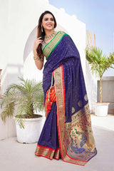 Blue Silk Blend Zari  Saree