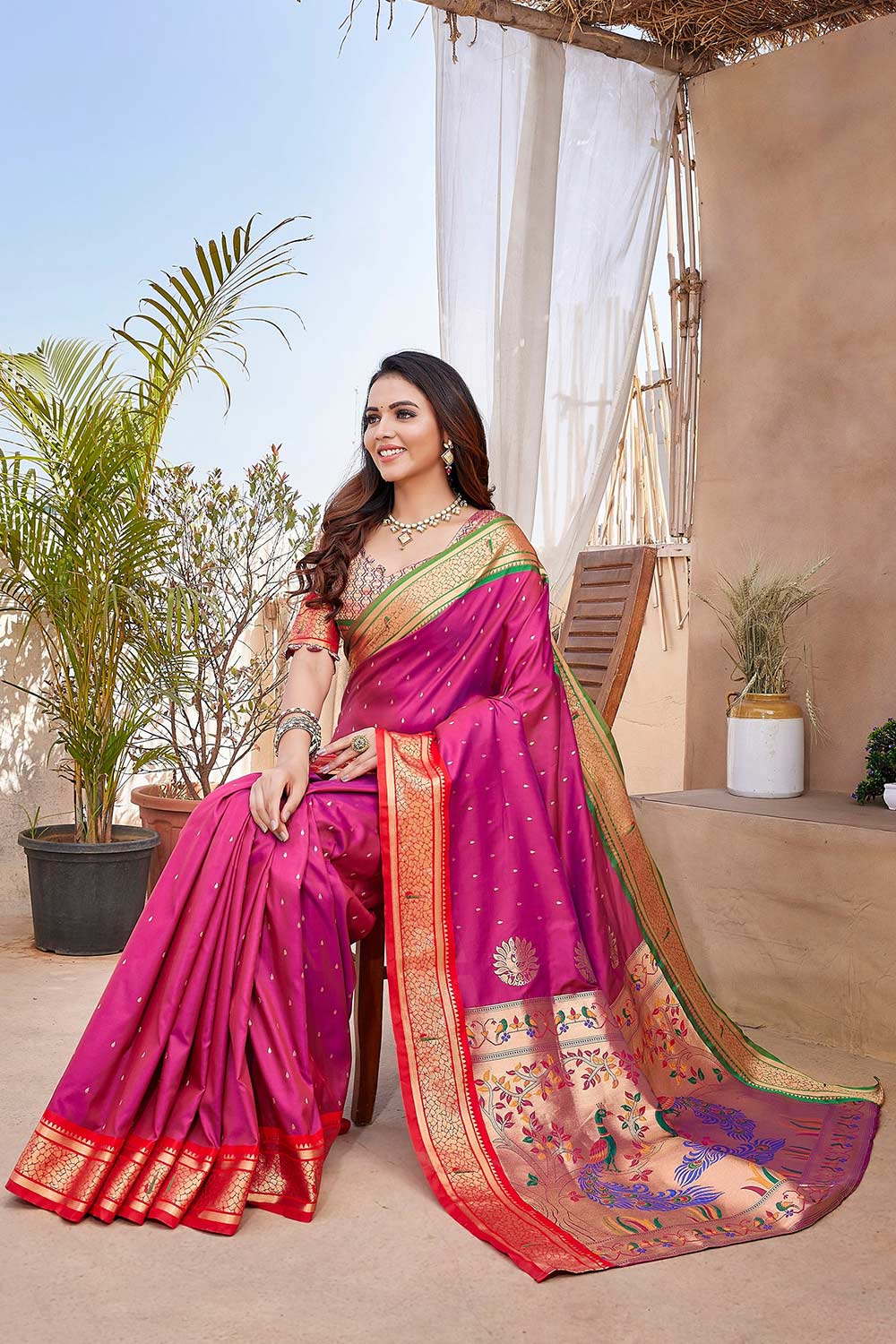 Pink Silk Blend Zari  Saree