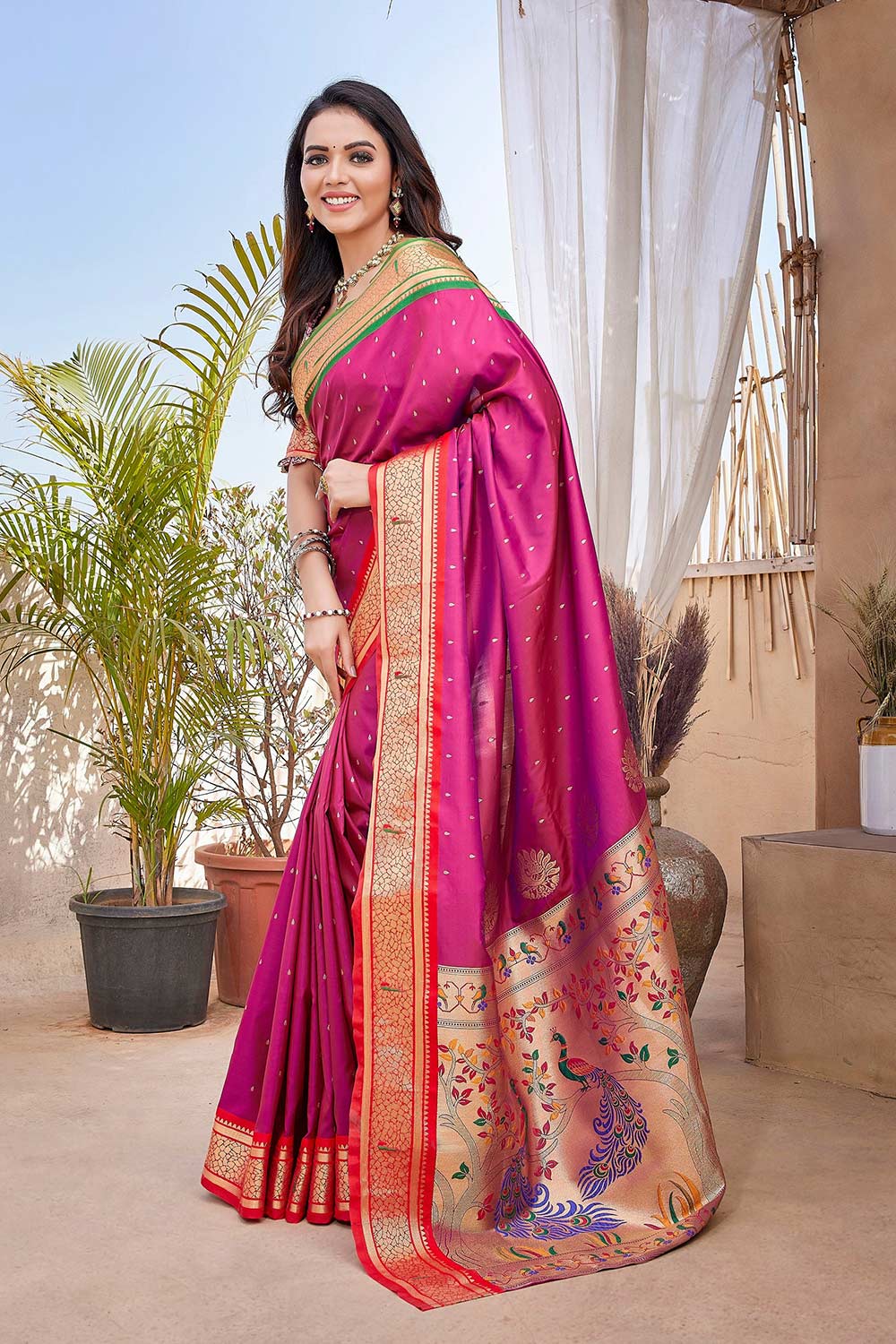 Pink Silk Blend Zari  Saree