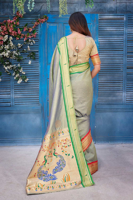 Green Silk Blend Zari  Saree