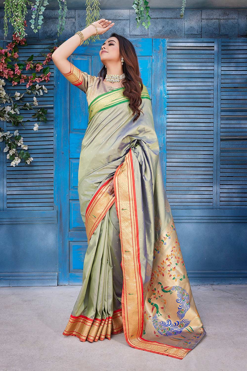 Green Silk Blend Zari  Saree