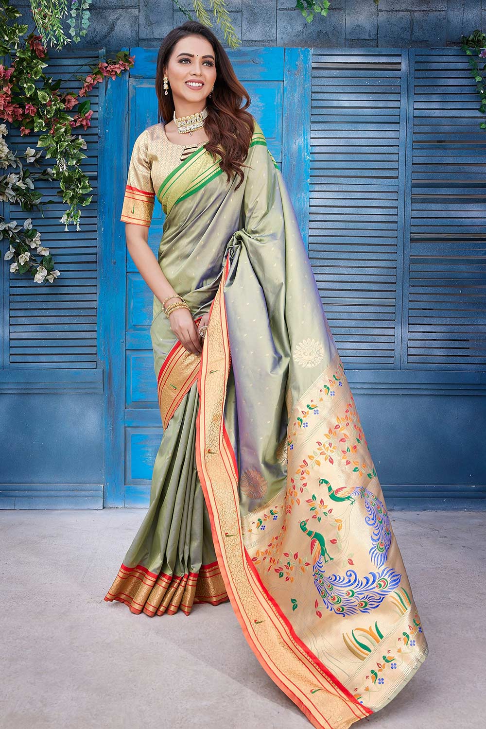 Green Silk Blend Zari  Saree