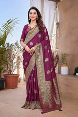 Purple Silk Blend Zari  Saree