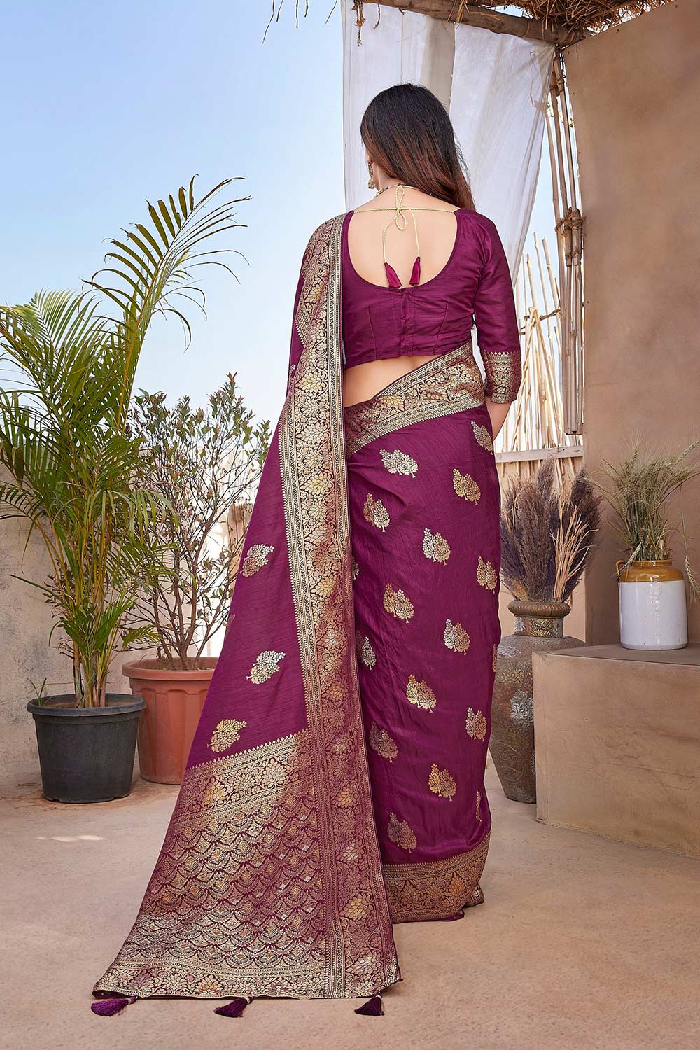 Purple Silk Blend Zari  Saree