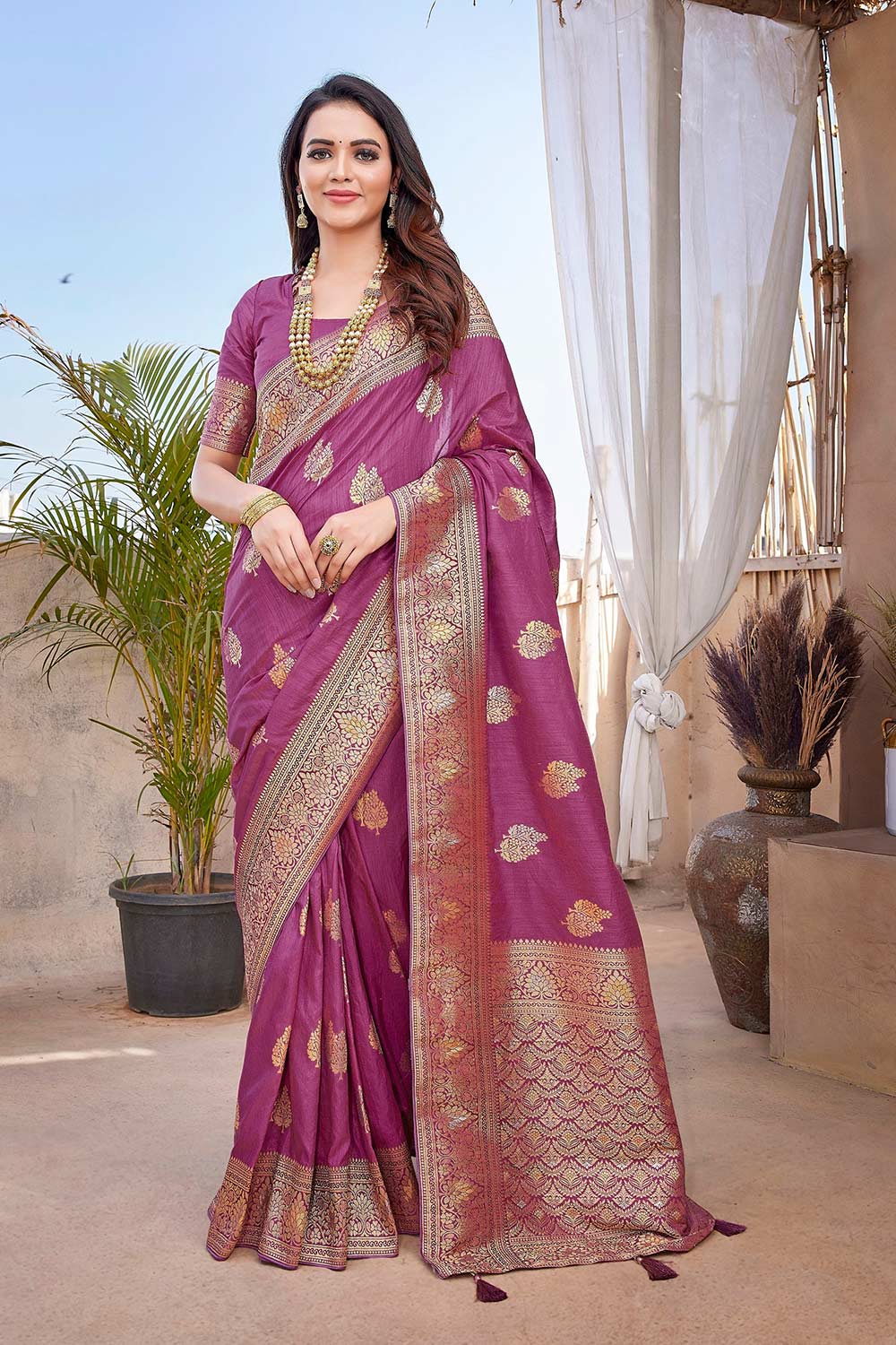 Purple Silk Blend Zari  Saree