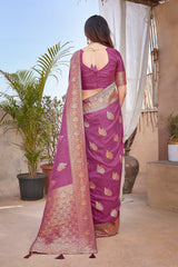 Purple Silk Blend Zari  Saree