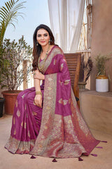 Purple Silk Blend Zari  Saree