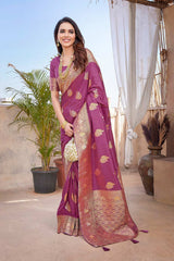 Purple Silk Blend Zari  Saree