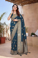 Blue Silk Blend Zari  Saree