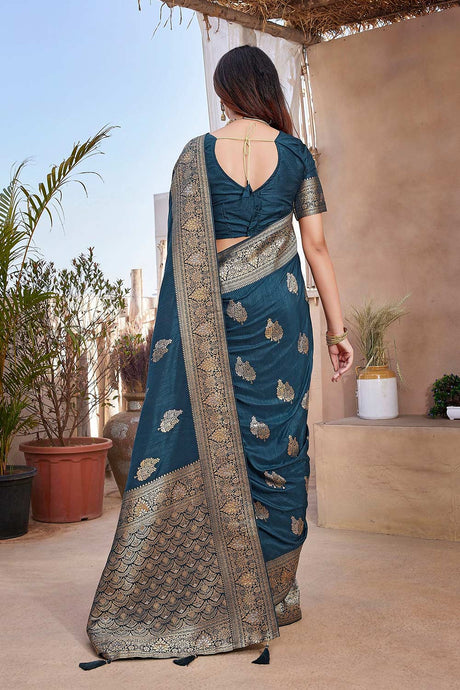 Blue Silk Blend Zari  Saree