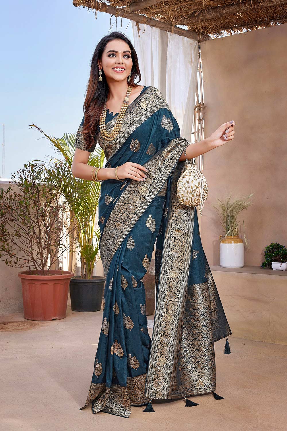 Blue Silk Blend Zari  Saree