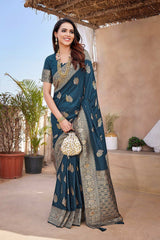 Blue Silk Blend Zari  Saree