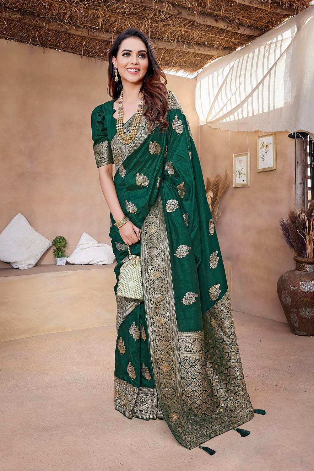 Green Silk Blend Zari  Saree