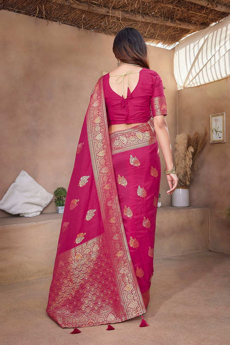 Pink Silk Blend Zari  Saree