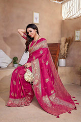 Pink Silk Blend Zari  Saree