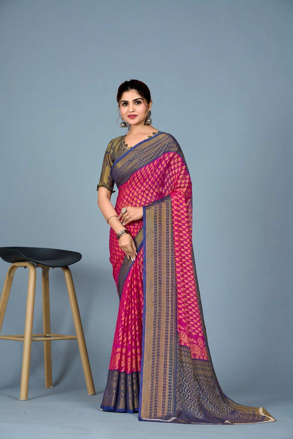 Red Brasso printed Saree