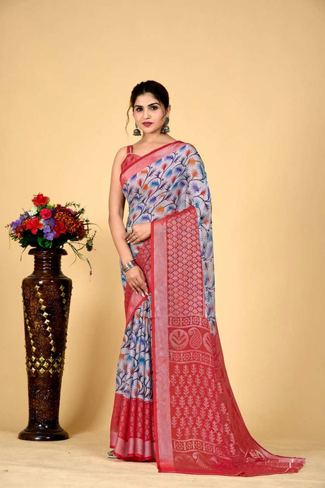 Blue Brasso printed Saree