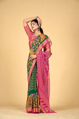 Green Brasso printed Saree