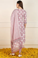 Pink Cotton Floral Printed Straight Suit Set