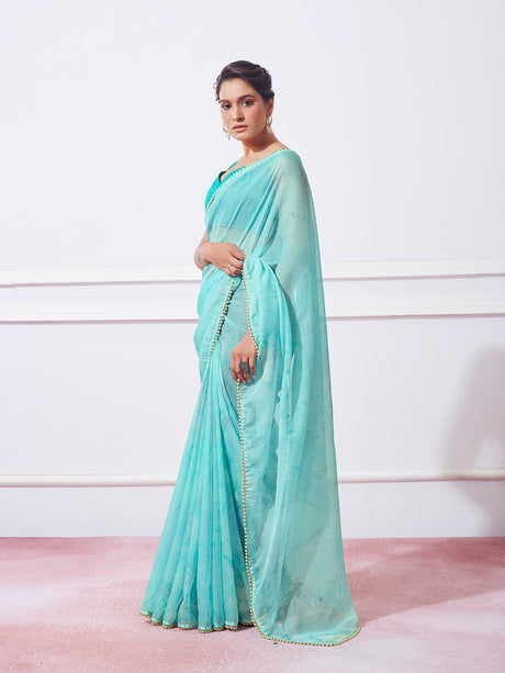Blue Silk Printed Saree