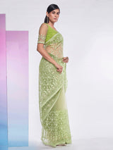 Green Net Embroidered Saree