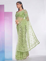 Green Net Embroidered Saree