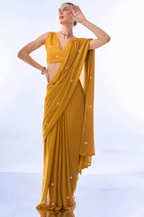 Yellow Silk blend Stone Embossed Saree