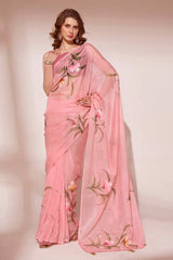 Pink Organza printed Saree