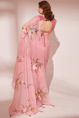 Pink Organza printed Saree