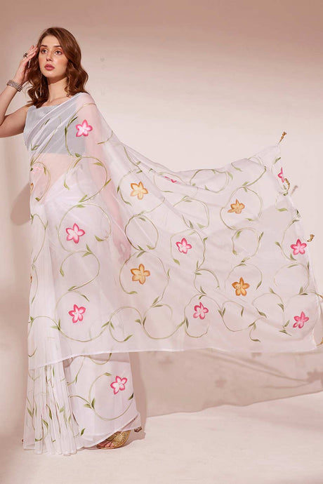 Off-White Organza printed Saree