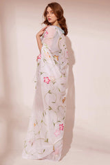 Off-White Organza printed Saree