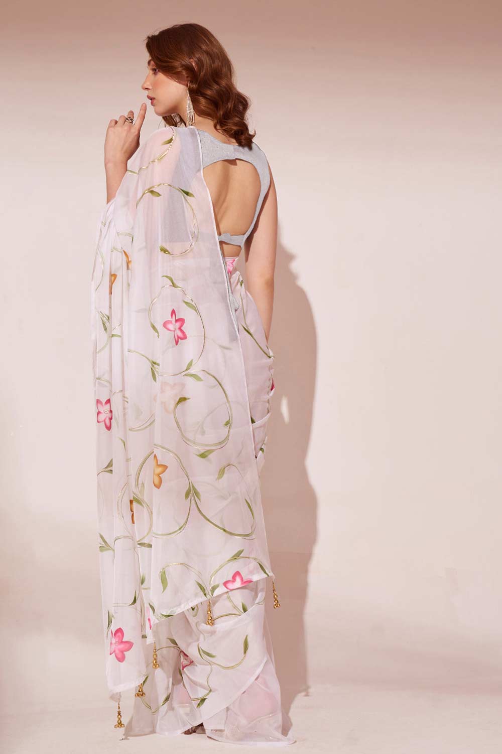 Off-White Organza printed Saree