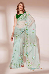 Green Organza printed Saree