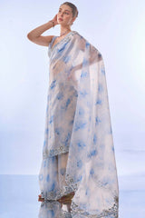 Off-White Organza printed Saree