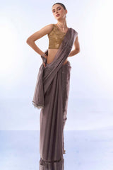 Silver Organza Printed Saree