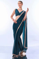 Blue Organza Printed Saree