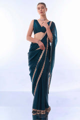 Blue Organza Printed Saree