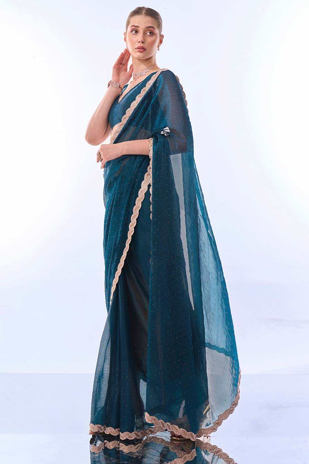 Blue Organza Printed Saree