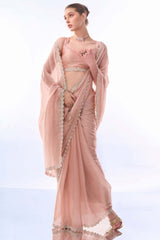 Pink Organza Printed Saree