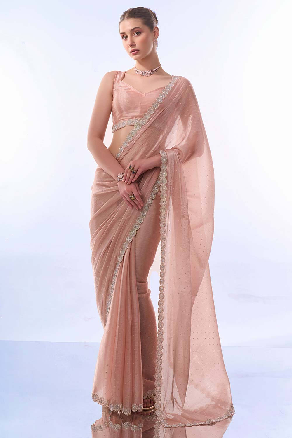 Pink Organza Printed Saree