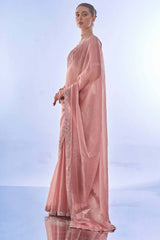 Pink Organza Printed Saree