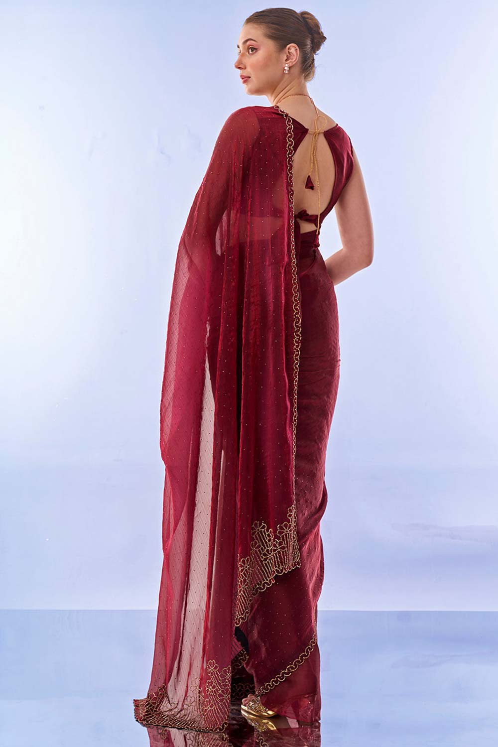 Red Organza Printed Saree