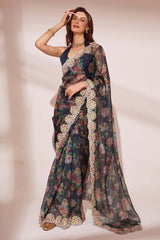 Black Silk Blend printed Saree