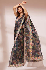 Black Silk Blend printed Saree