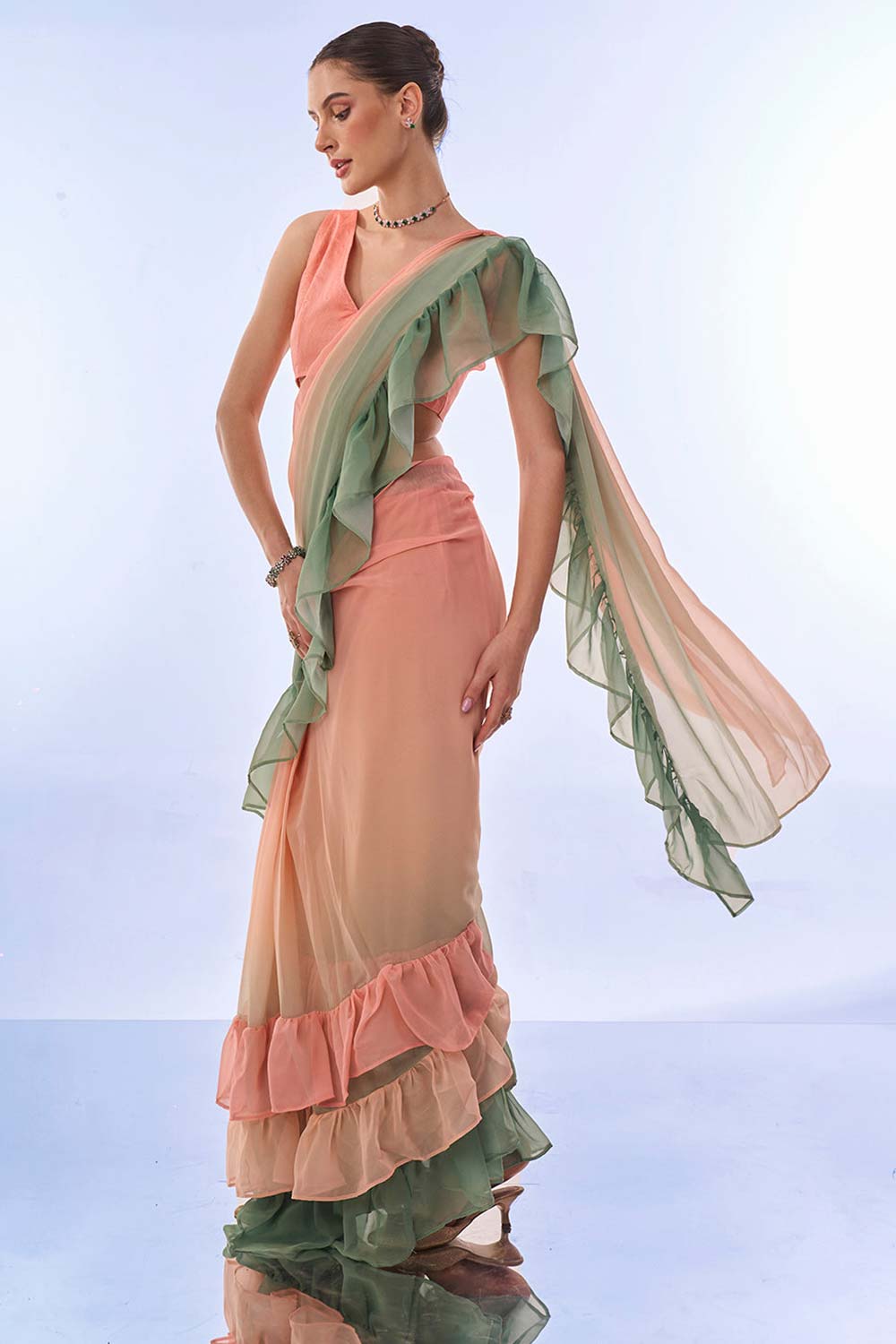 Green Georgette printed Saree