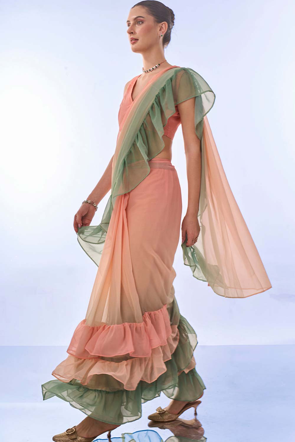 Green Georgette printed Saree