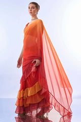 Orange Georgette printed Saree