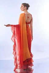 Orange Georgette printed Saree