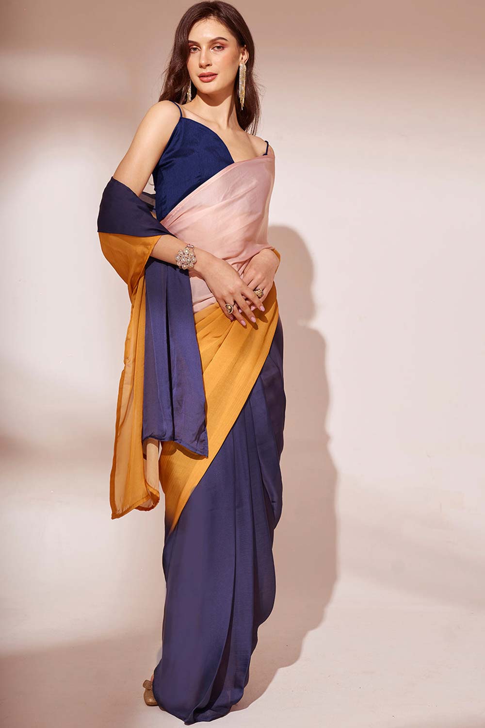 Blue Georgette printed Saree